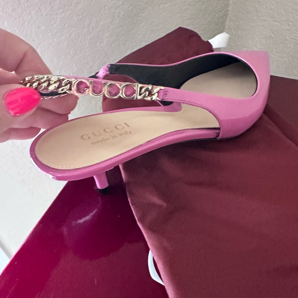 Gucci Pink Patent Leather Slingback Heels - Picture 3 of 4